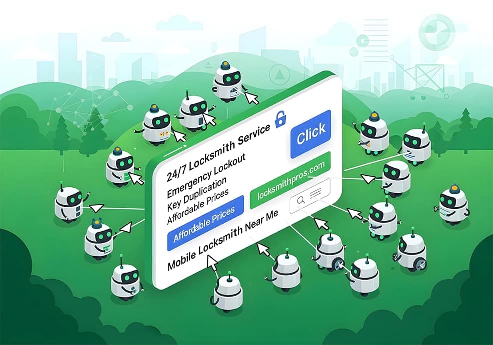 locksmith ad with bots clicking